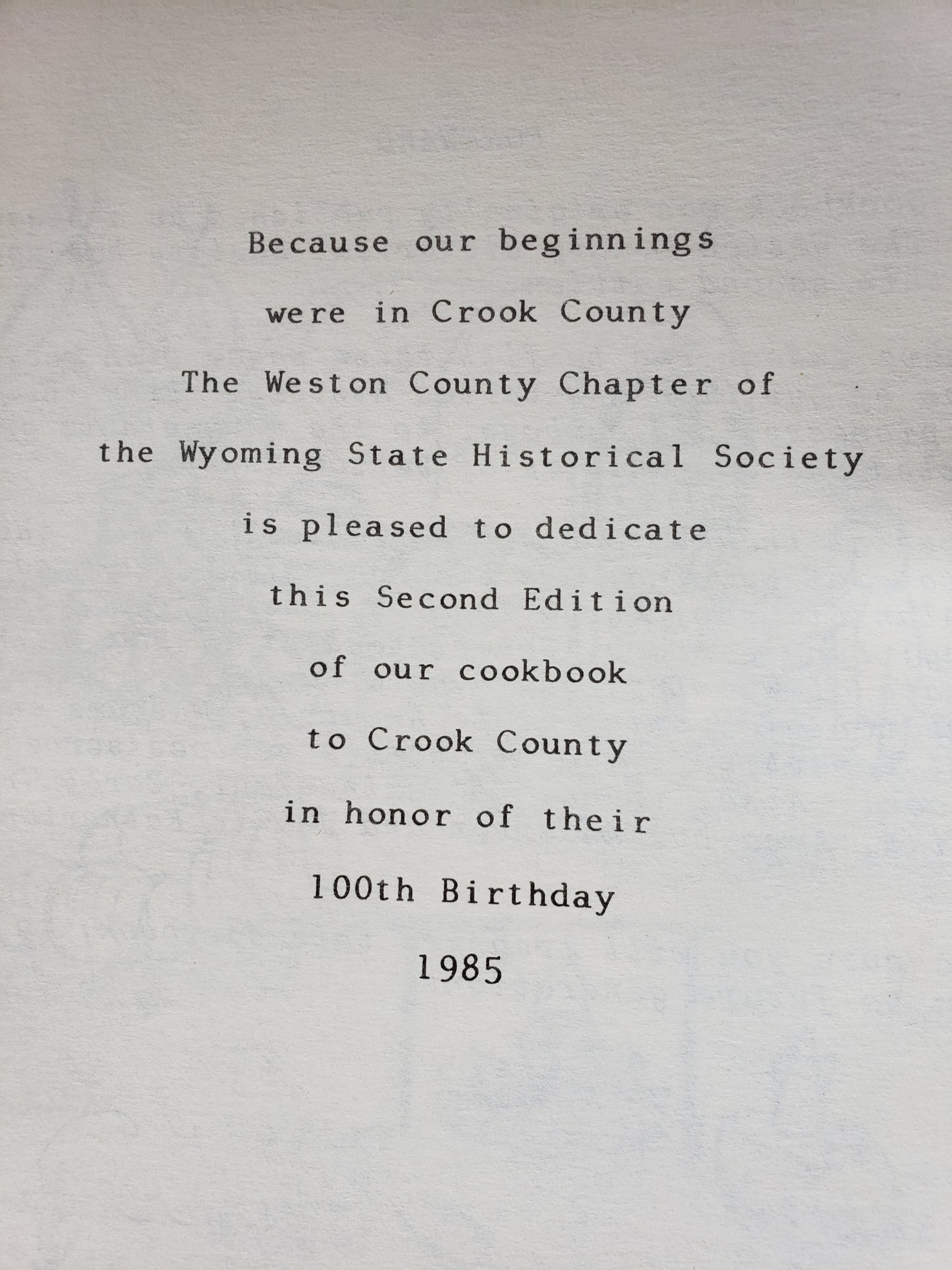 Weston County Historical Society Cookbook (1985)