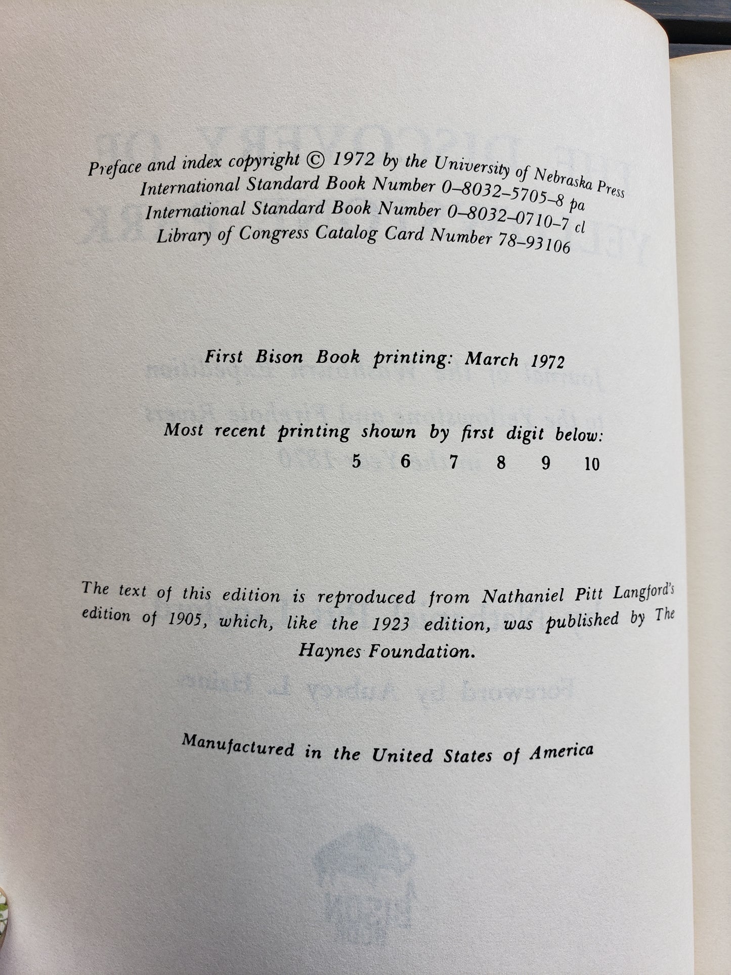 The Discovery of Yellowstone Park by Nathaniel Pitt Langford (1972)