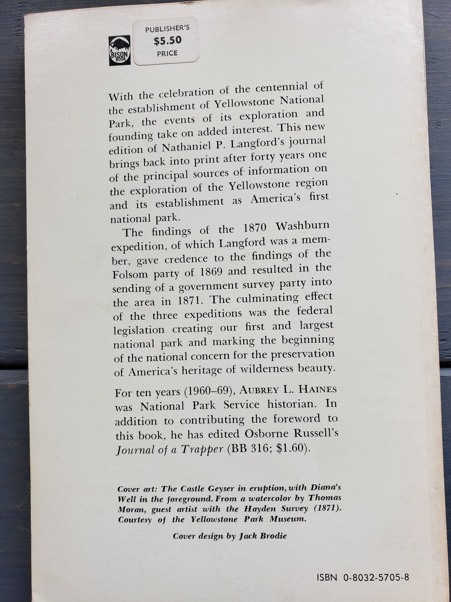 The Discovery of Yellowstone Park by Nathaniel Pitt Langford (1972)
