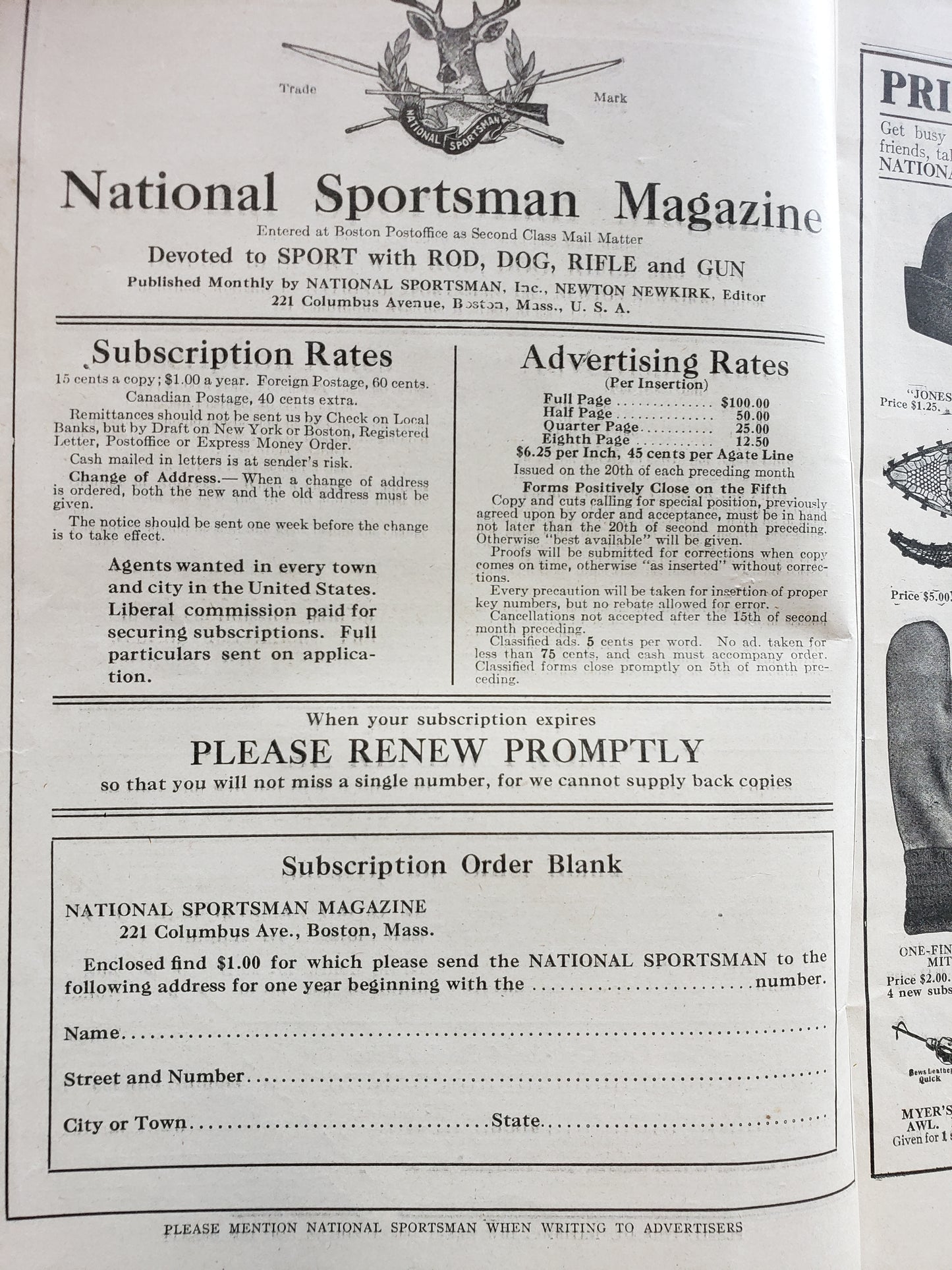 National Sportsman magazine April, 1916