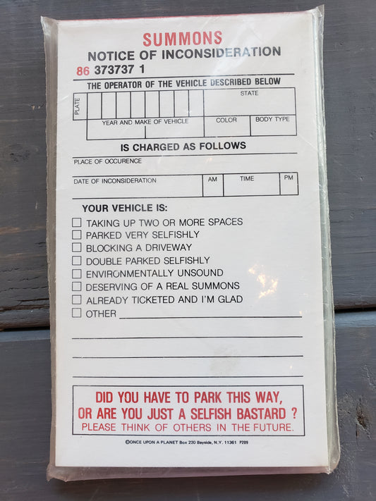 Notice of Inconsideration bad driver Summons slips