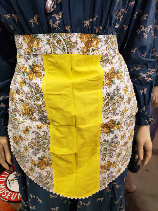 White teal yellow paisley vintage apron