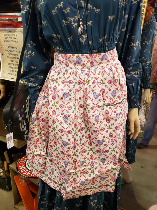 Retro floral apron in white pink red purple green