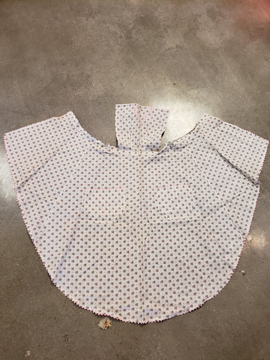 Vintage pinner apron white with pink flowers