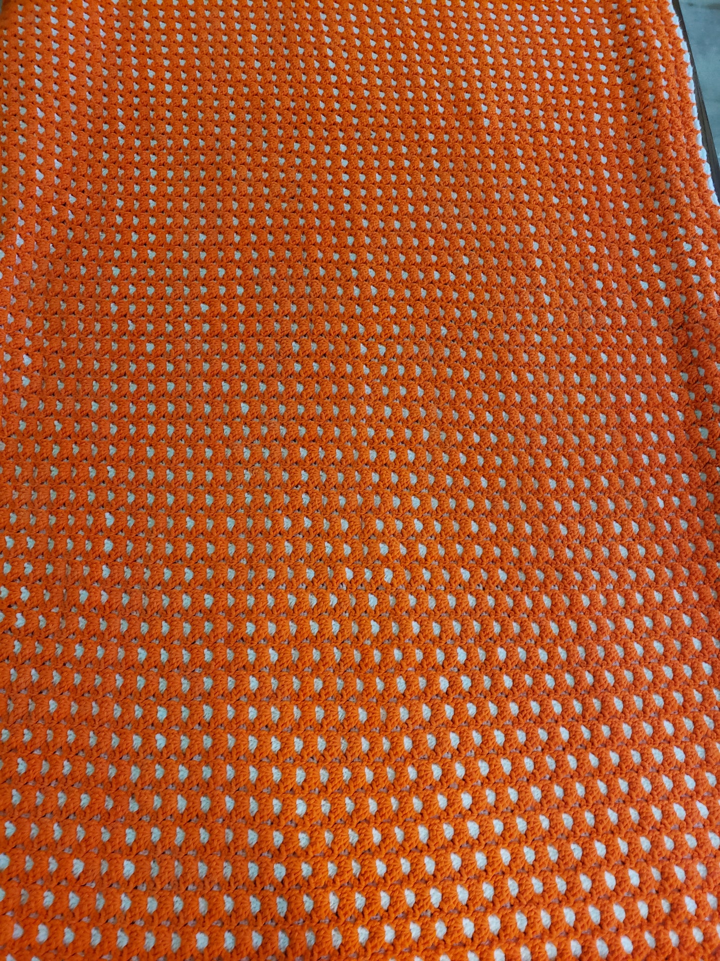 Orange White Crochet Throw 52 x 62 inches