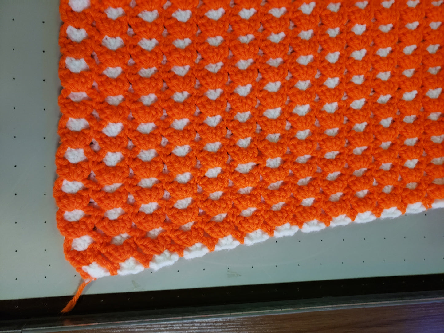 Orange White Crochet Throw 52 x 62 inches