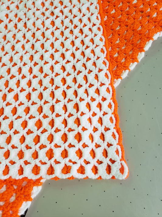 Orange White Crochet Throw 52 x 62 inches