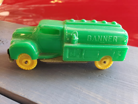 Green BANNER tanker truck 1950s toy