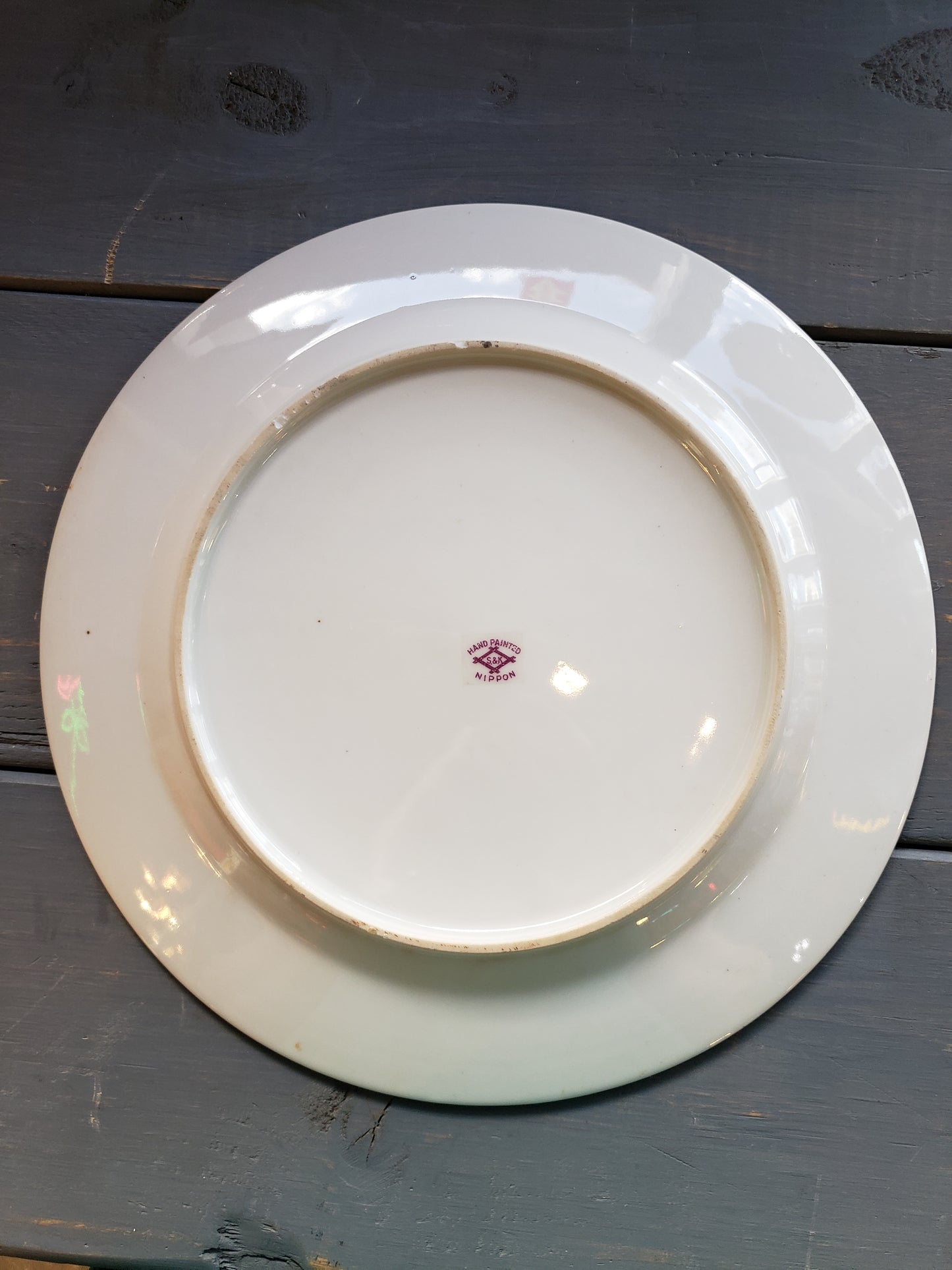 White Geese hand painted Nippon plate Golden jeweled rim