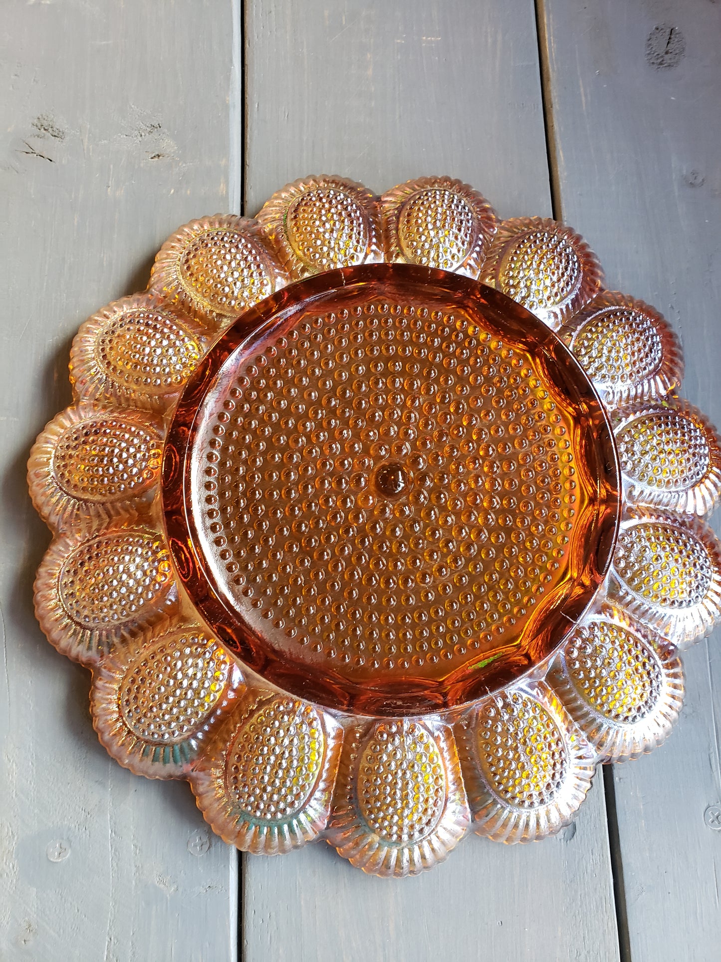 Heavy Carnival Glass Hobnail Deviled Egg Plate