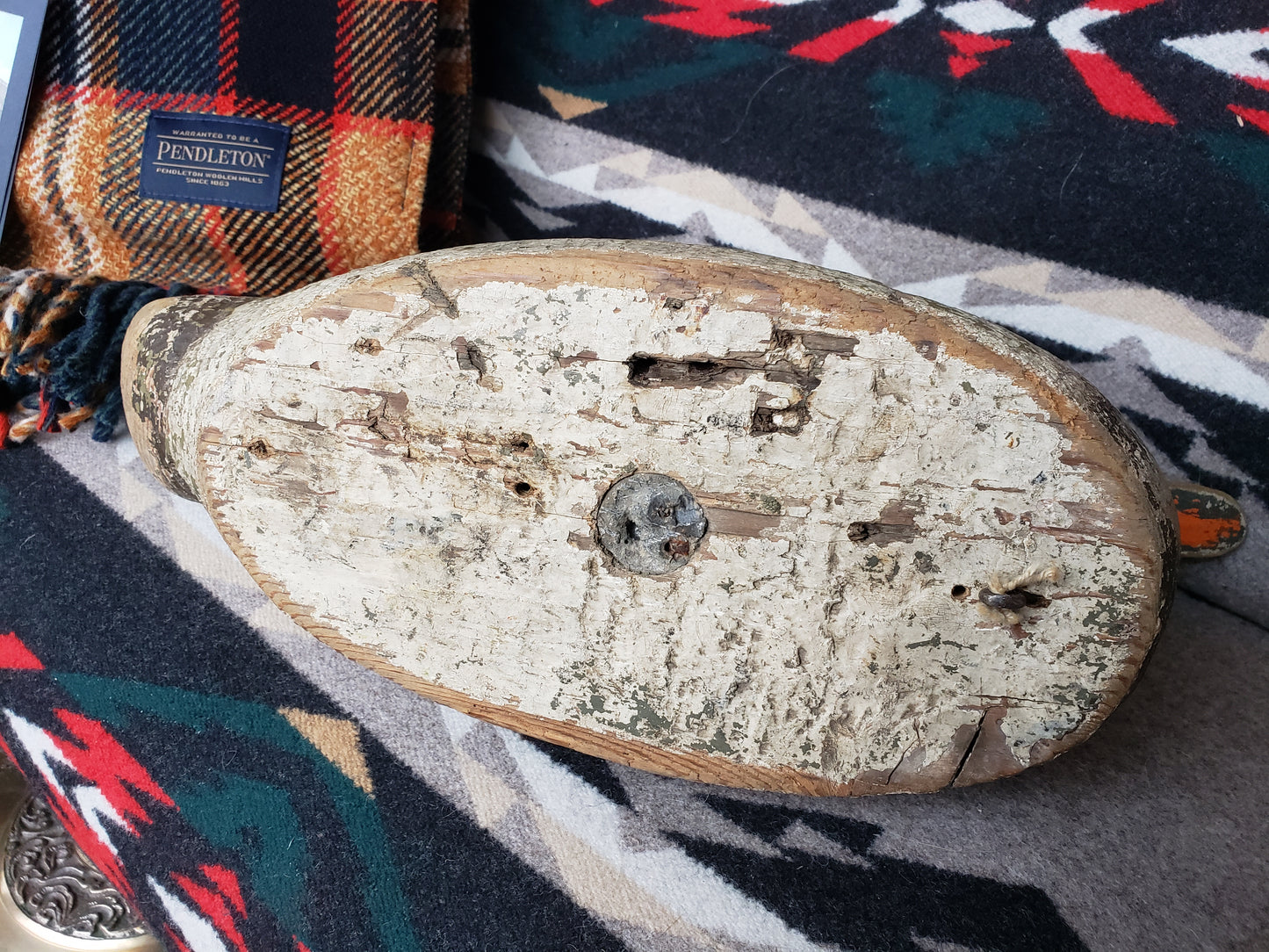 1920s hand carved wood duck decoy with glass eye