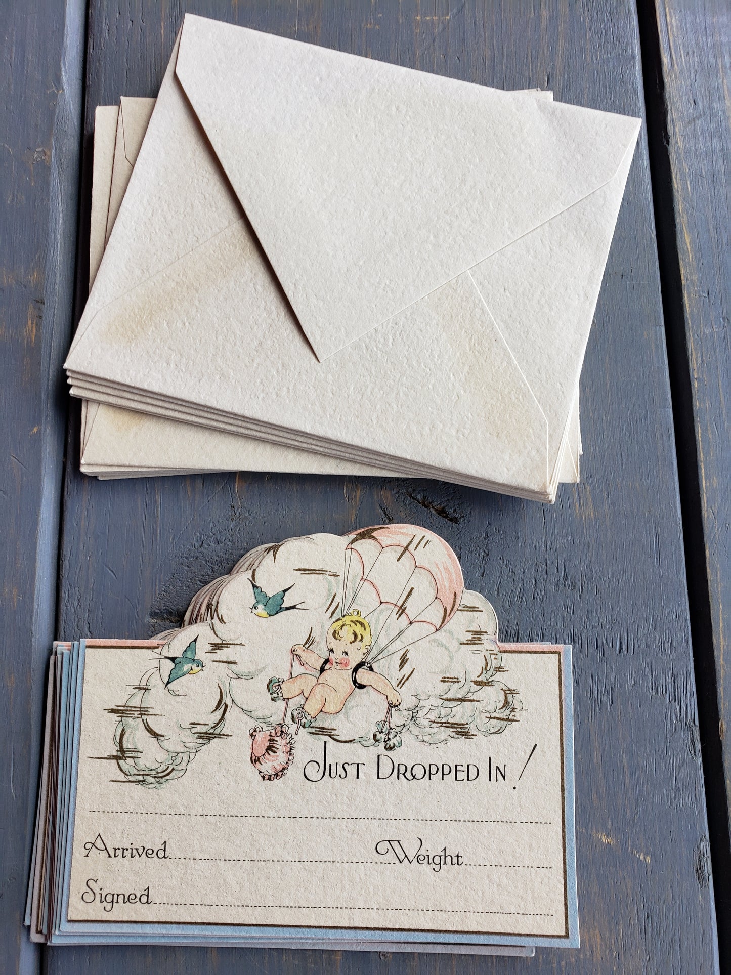 12 Vintage Birth Announcements with envelopes