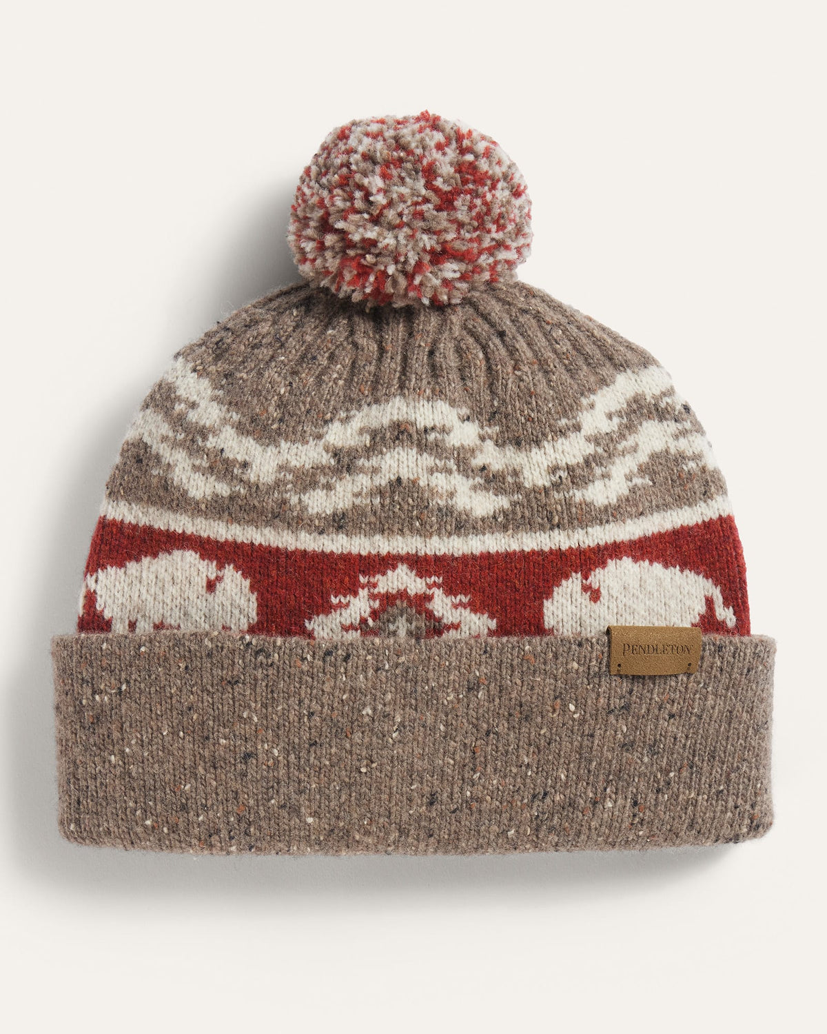 Pendleton Lambswool Beanie with Pom in Bison Brown