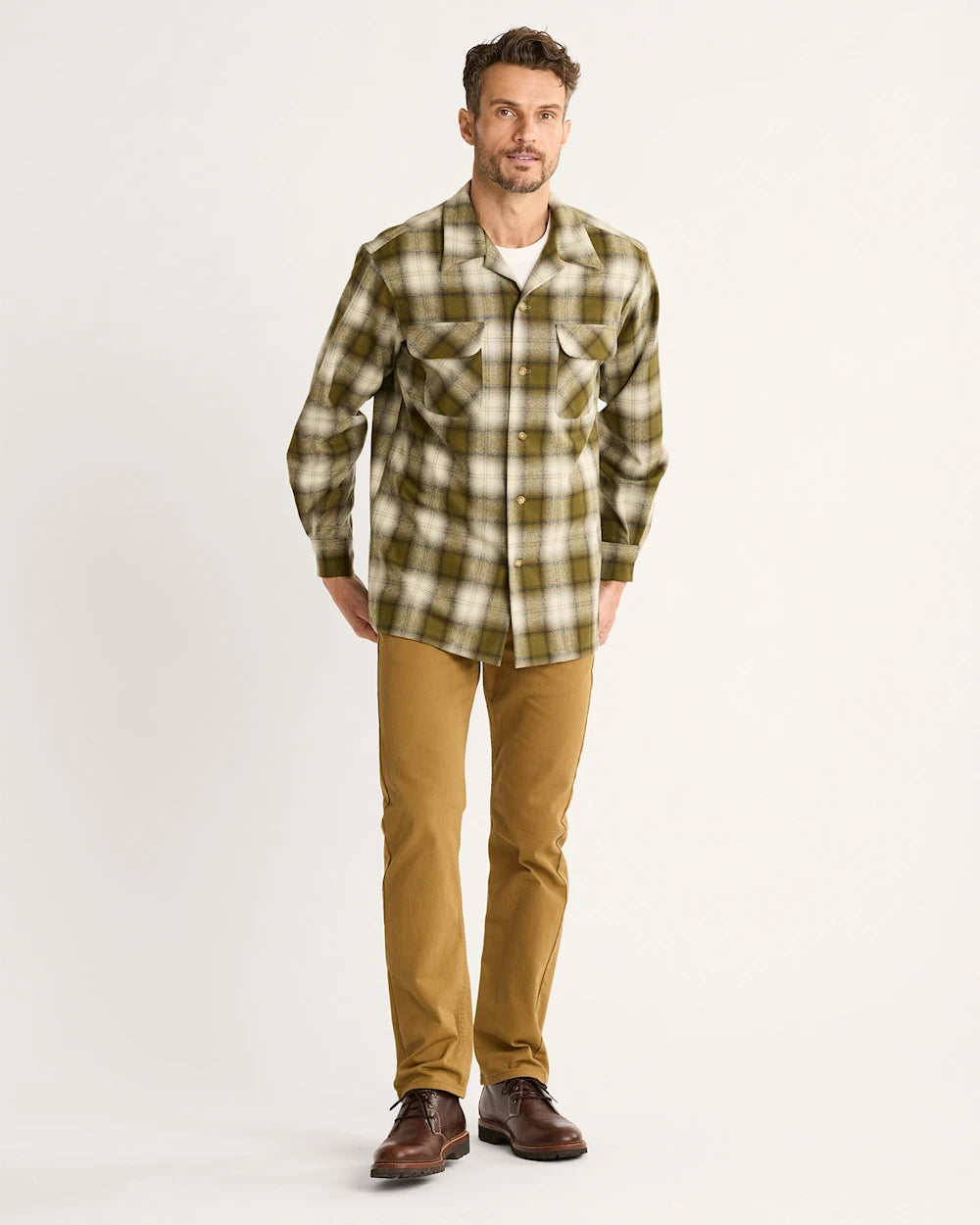 PENDLETON MEN'S PLAID BOARD SHIRT- OLIVE PLAID
