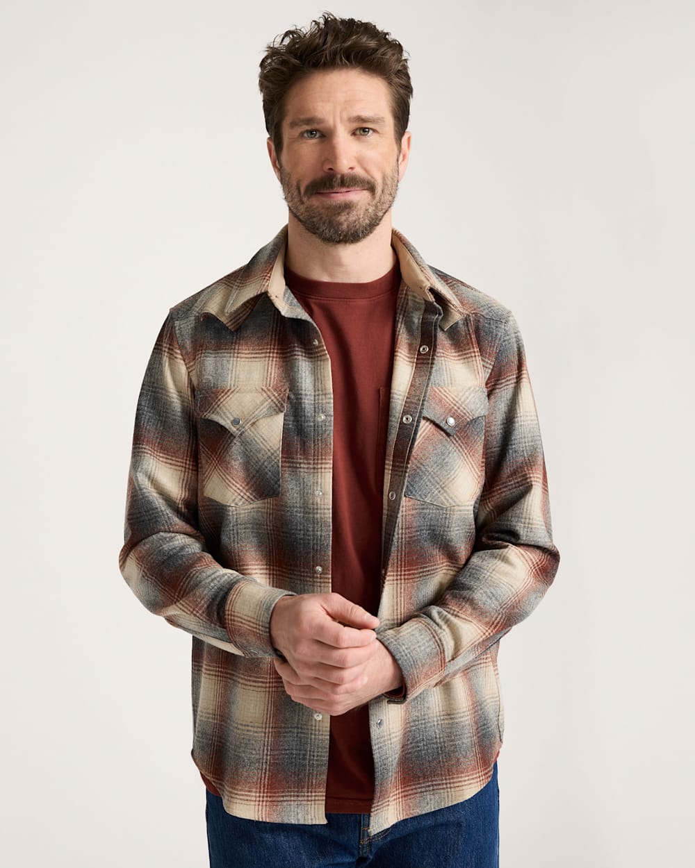 Pendleton Men's Canyon Shirt in Red/Grey Mix Ombre