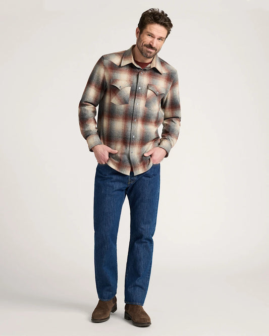 Pendleton Men's Canyon Shirt in Red/Grey Mix Ombre