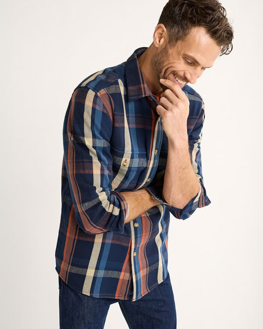 PENDLETON MEN'S PLAID ARCADIA FLANNEL SHIRT-NAVY MULTI PLAID