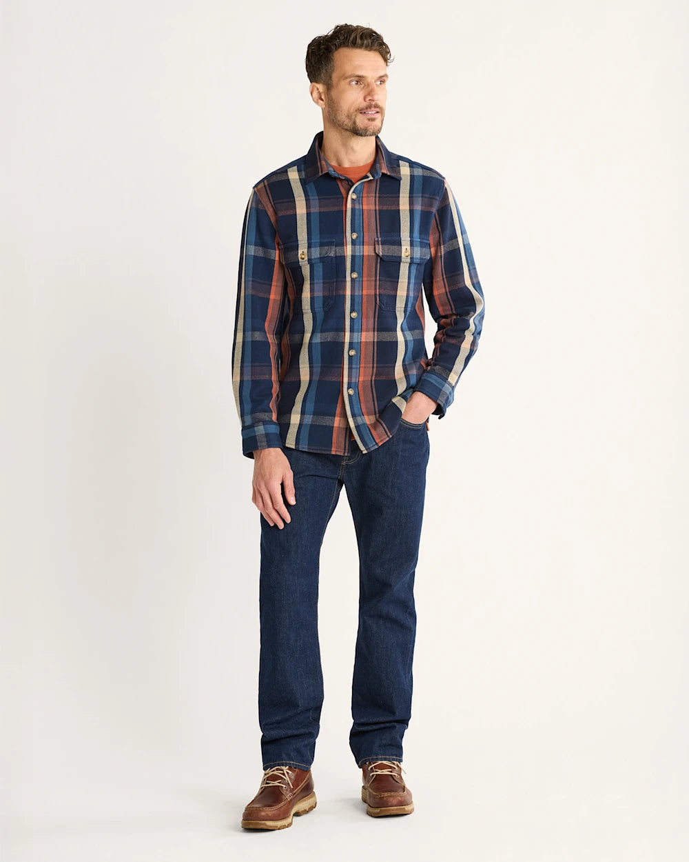 PENDLETON MEN'S PLAID ARCADIA FLANNEL SHIRT-NAVY MULTI PLAID