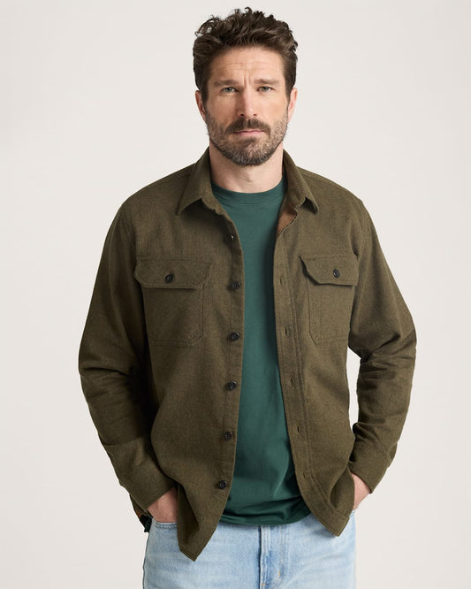 PENDLETON MEN'S BURNSIDE COTTON FLANNEL SHIRT FOREST GREEN HEATHER