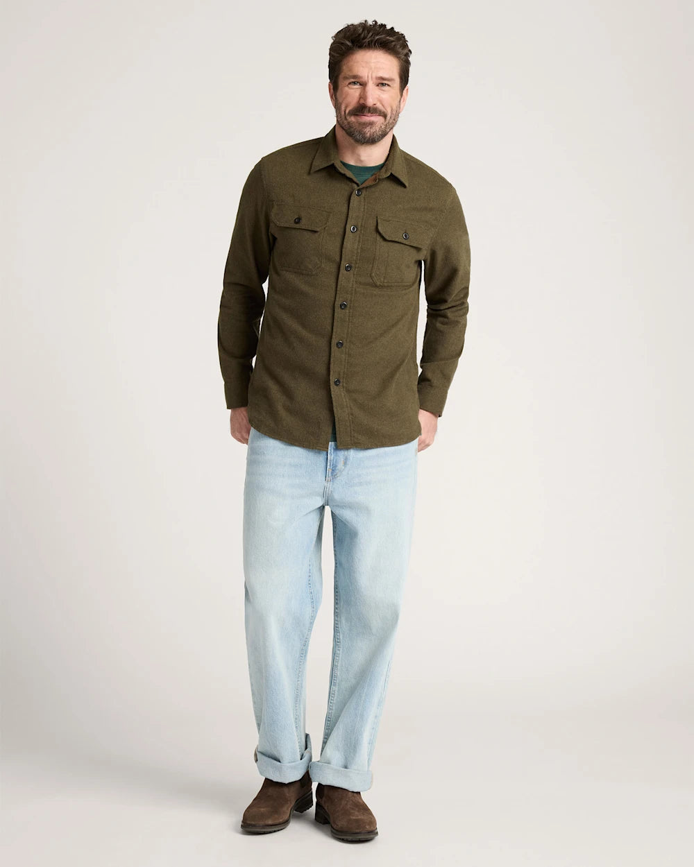 PENDLETON MEN'S BURNSIDE COTTON FLANNEL SHIRT FOREST GREEN HEATHER