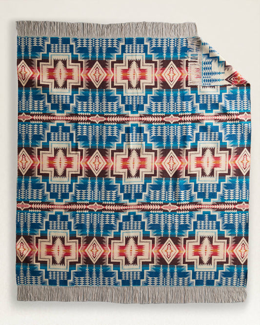 PENDLETON HARDING STAR FRINGED THROW- ROYAL BLUE