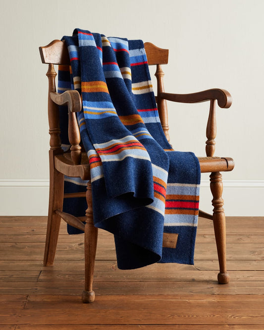PENDLETON BRIDGER STRIPE WOOL THROW-NAVY