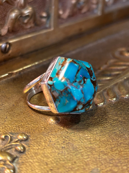 Jay King DTR 925 Sterling Silver Turquoise Bronze Octagon Statement Ring Size 7.5