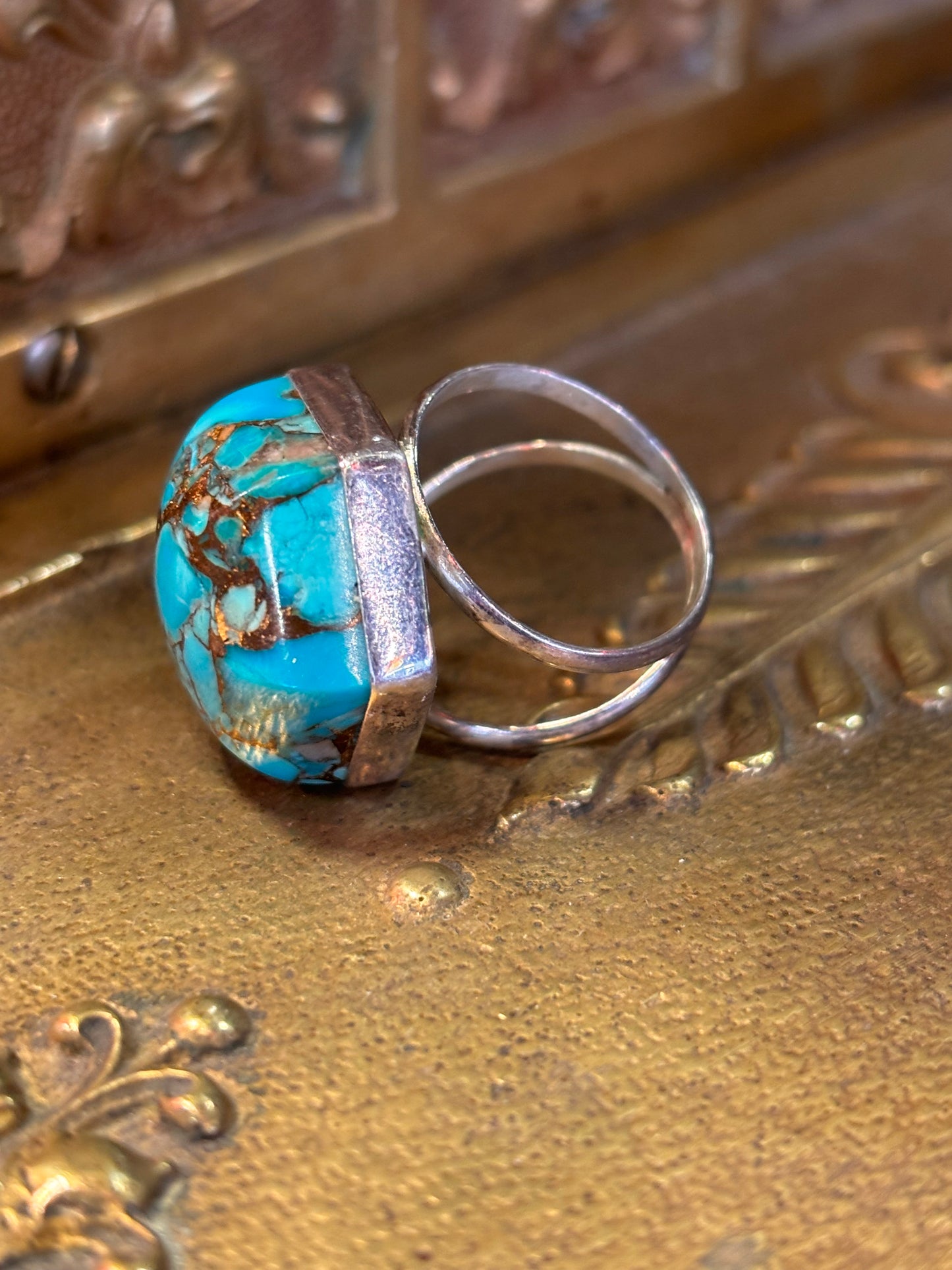 Jay King DTR 925 Sterling Silver Turquoise Bronze Octagon Statement Ring Size 7.5