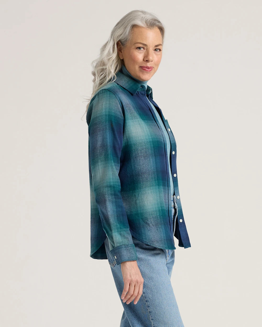 Pendleton Women's Relaxed Flannel Shirt in Teal Ombre