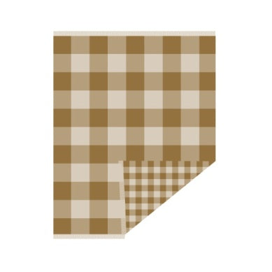 Fringed Organic Cotton Throw Block Plaid Ochre