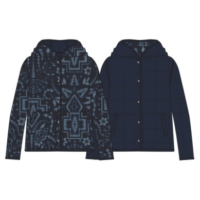 Pendleton Women's Reversible Hoodie in Navy Harding Ikat