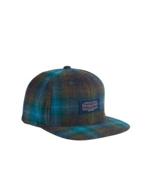 Pendleton Plaid Flat Brim Hat in Teal/Charcoal Ombre