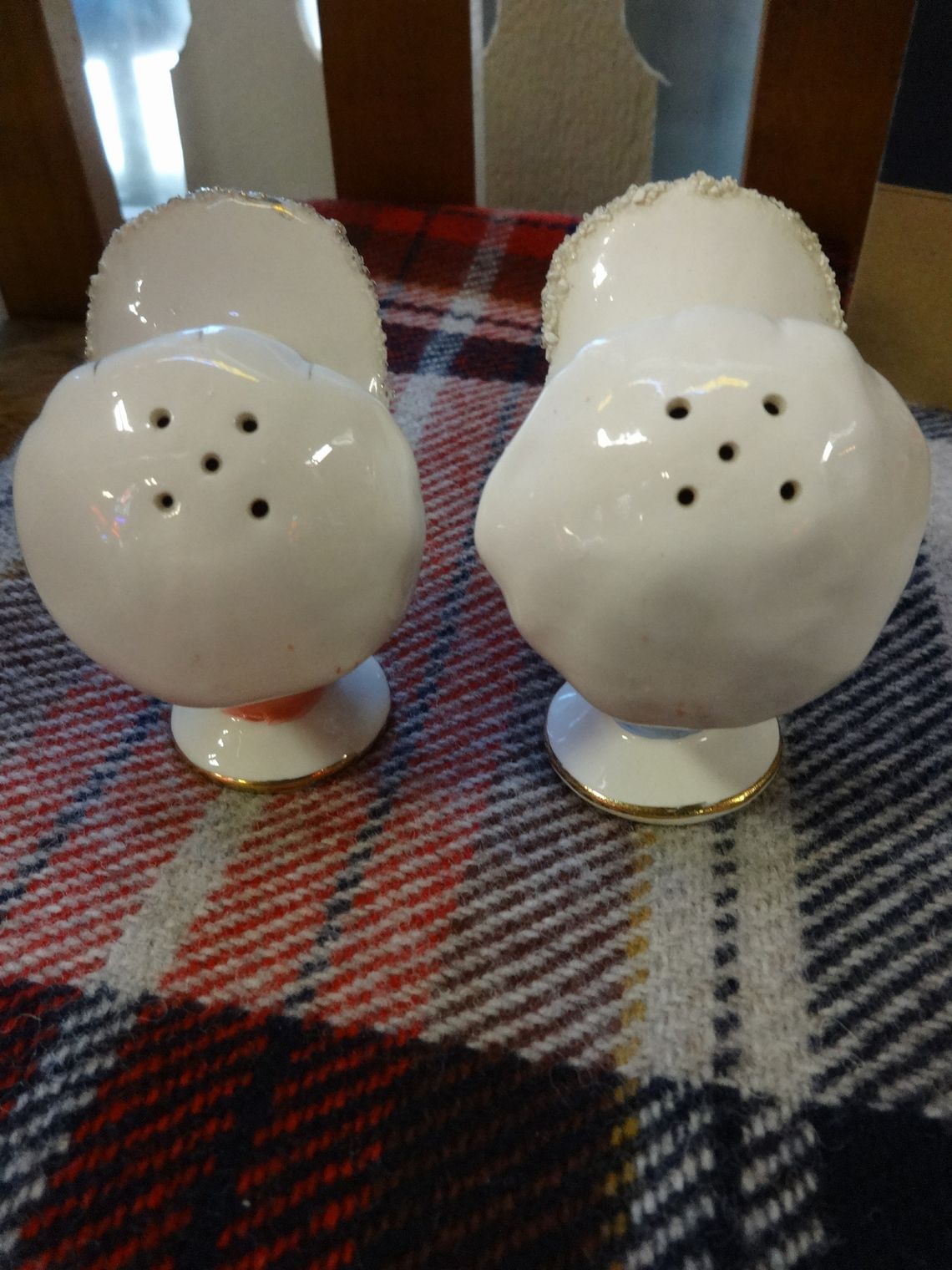 Boy & Girl Faces in White Hats Salt & Pepper Shaker Set