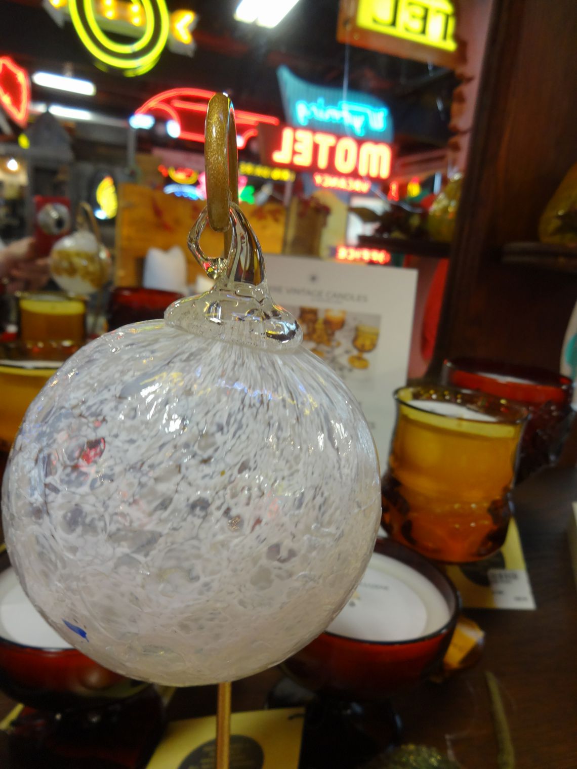 Hand Blown Gold and White Glass Ornament