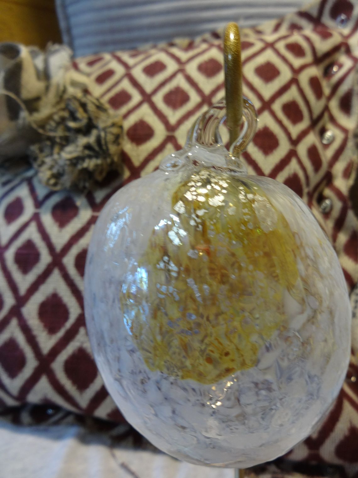 Hand Blown Gold and White Glass Ornament