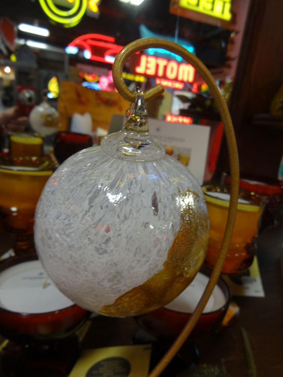 Hand Blown Gold and White Glass Ornament
