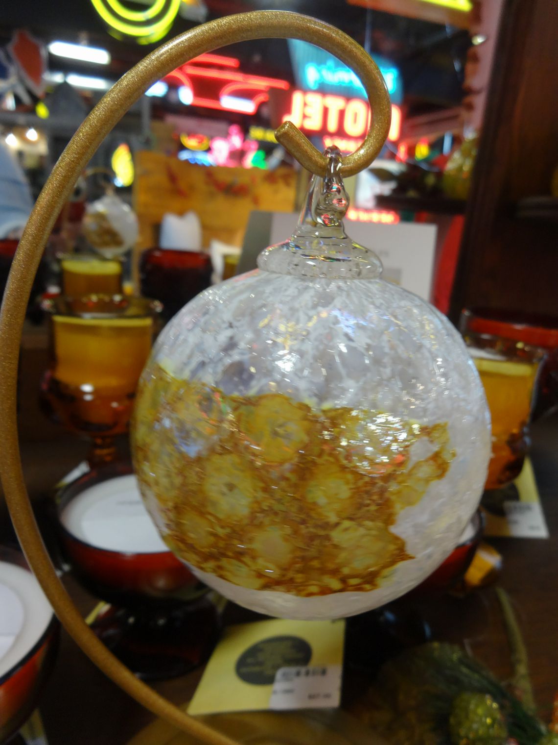 Hand Blown Gold and White Glass Ornament