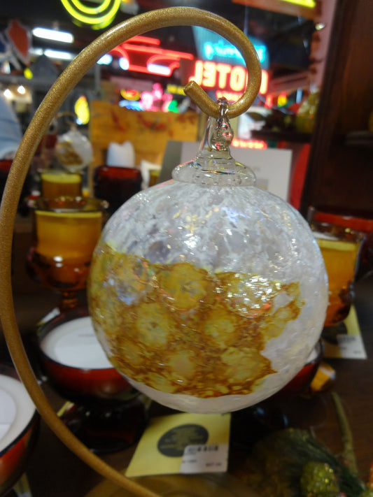 Hand Blown Gold and White Glass Ornament