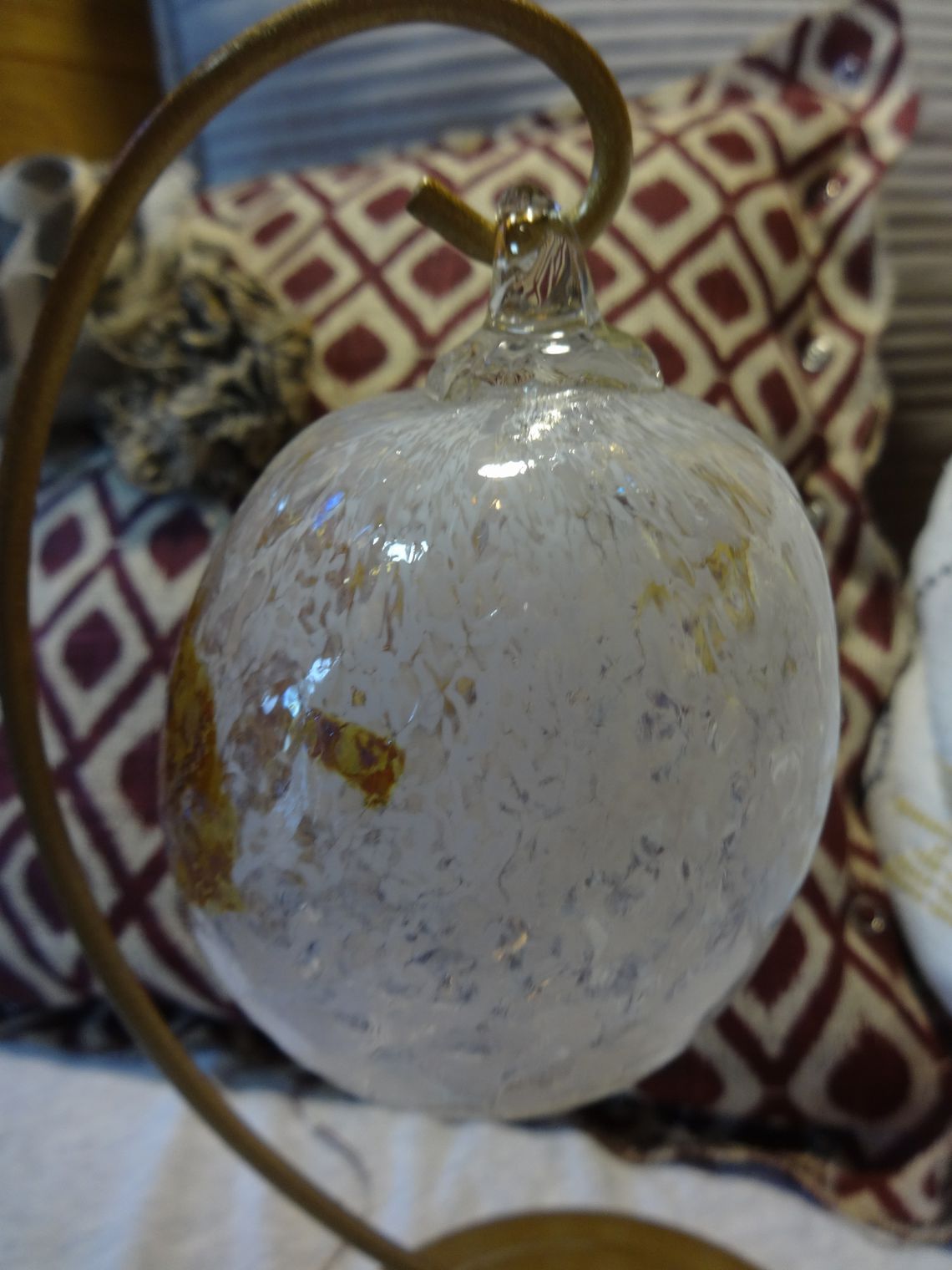 Hand Blown Gold and White Glass Ornament