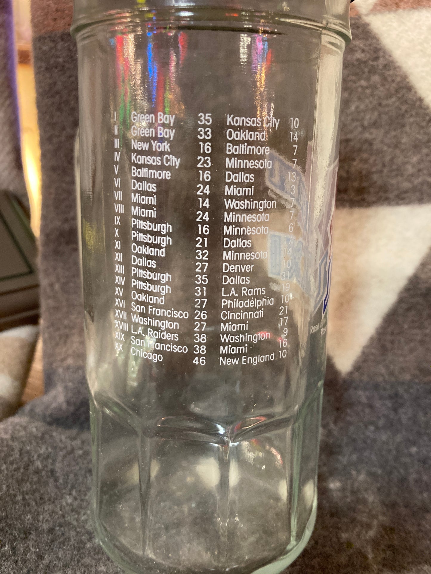 Super Bowl XXI Fisher Peanuts Football Beer Mug with Lid