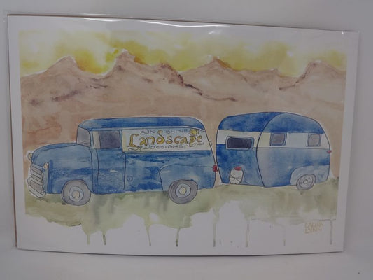 Sunshine Landscape truck and camper watercolor print