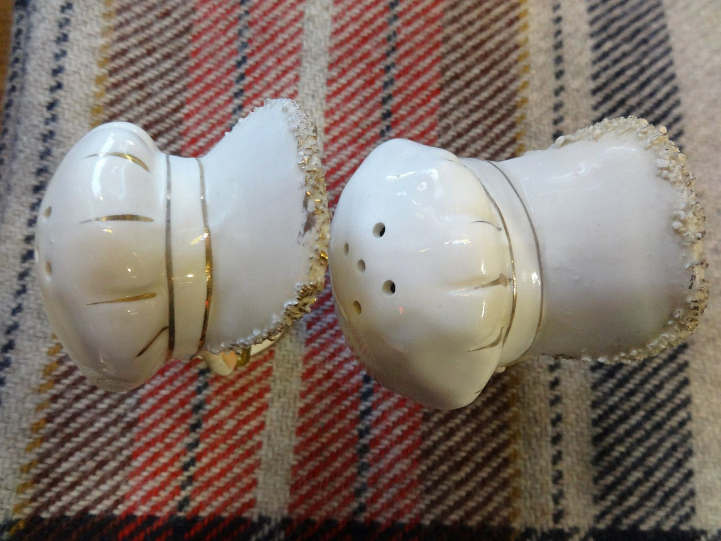 Boy & Girl Faces in White Hats Salt & Pepper Shaker Set