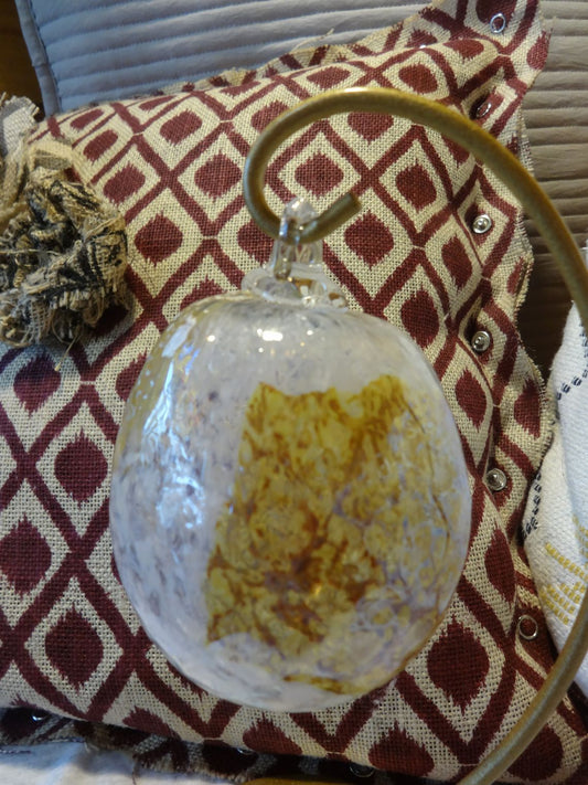 Hand Blown Gold and White Glass Ornament