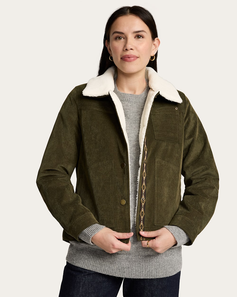 Pendleton Women's Wind River Corduroy Trucker in Dark Olive