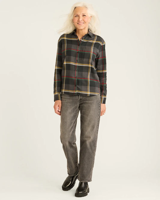 Pendleton Women's Boyfriend Flannel Shirt in Black Multi Plaid