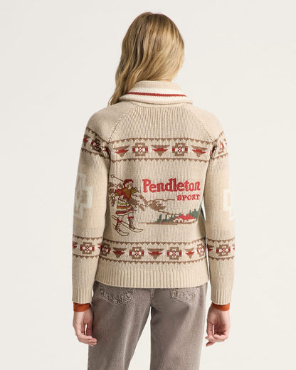 Pendleton Women's Alpine Lambswool Zip-Up Cardigan in Oatmeal Heather