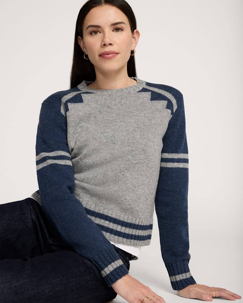 Pendleton Women's Graphic Shetland Crew Sweater in Grey Blue Heather