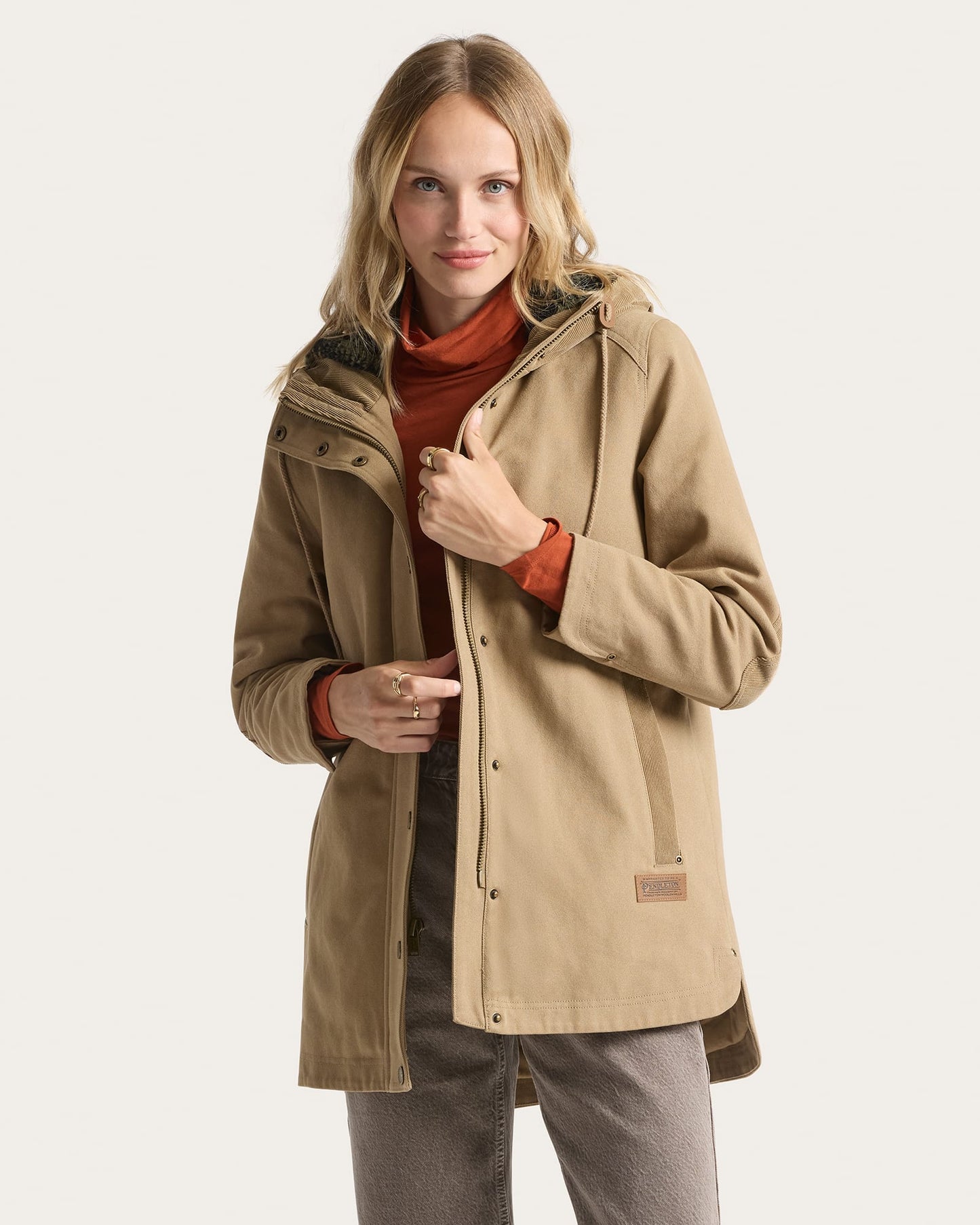 Pendleton Cedar Creek Canvas Cord Trim Parka in Old Oak
