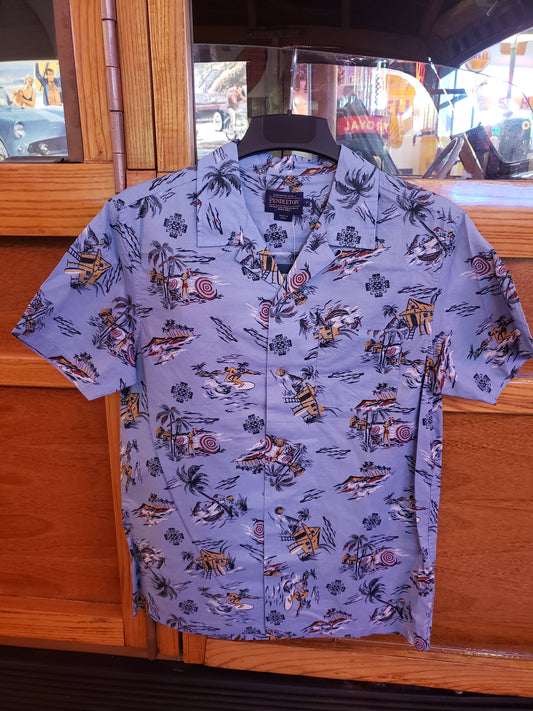 Pendleton Men's Aloha Shirt in "Blue Palms" pattern