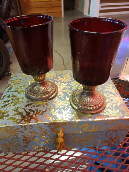 Brass and Red Glass goblet set